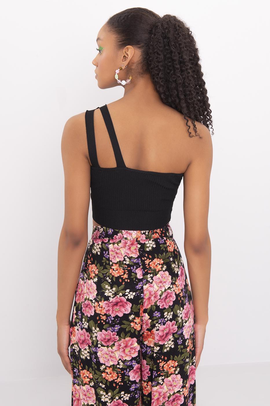 Bayan Siyah Tek Omuz Triko Büstiyer