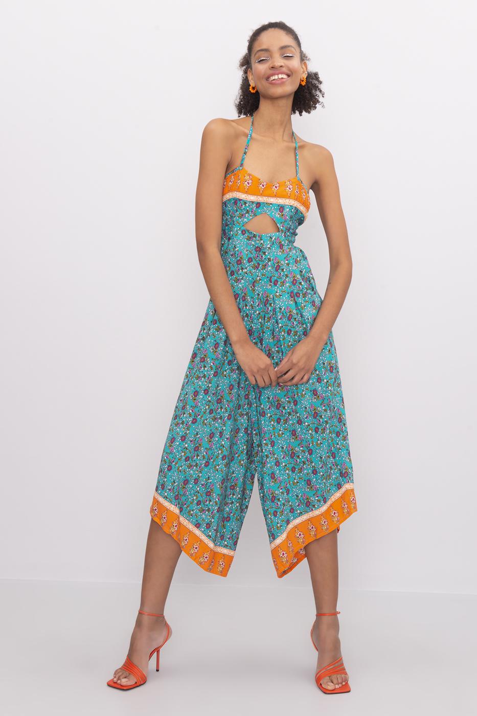 Bayan Yeşil Sırt Çapraz Ve Boyun Bağlamalı Midi Tulum