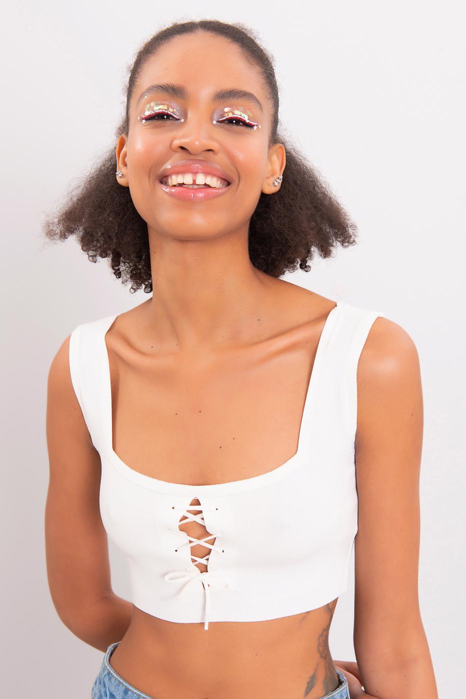 Bayan Ekru Kalın Askılı Örgü Büstiyer