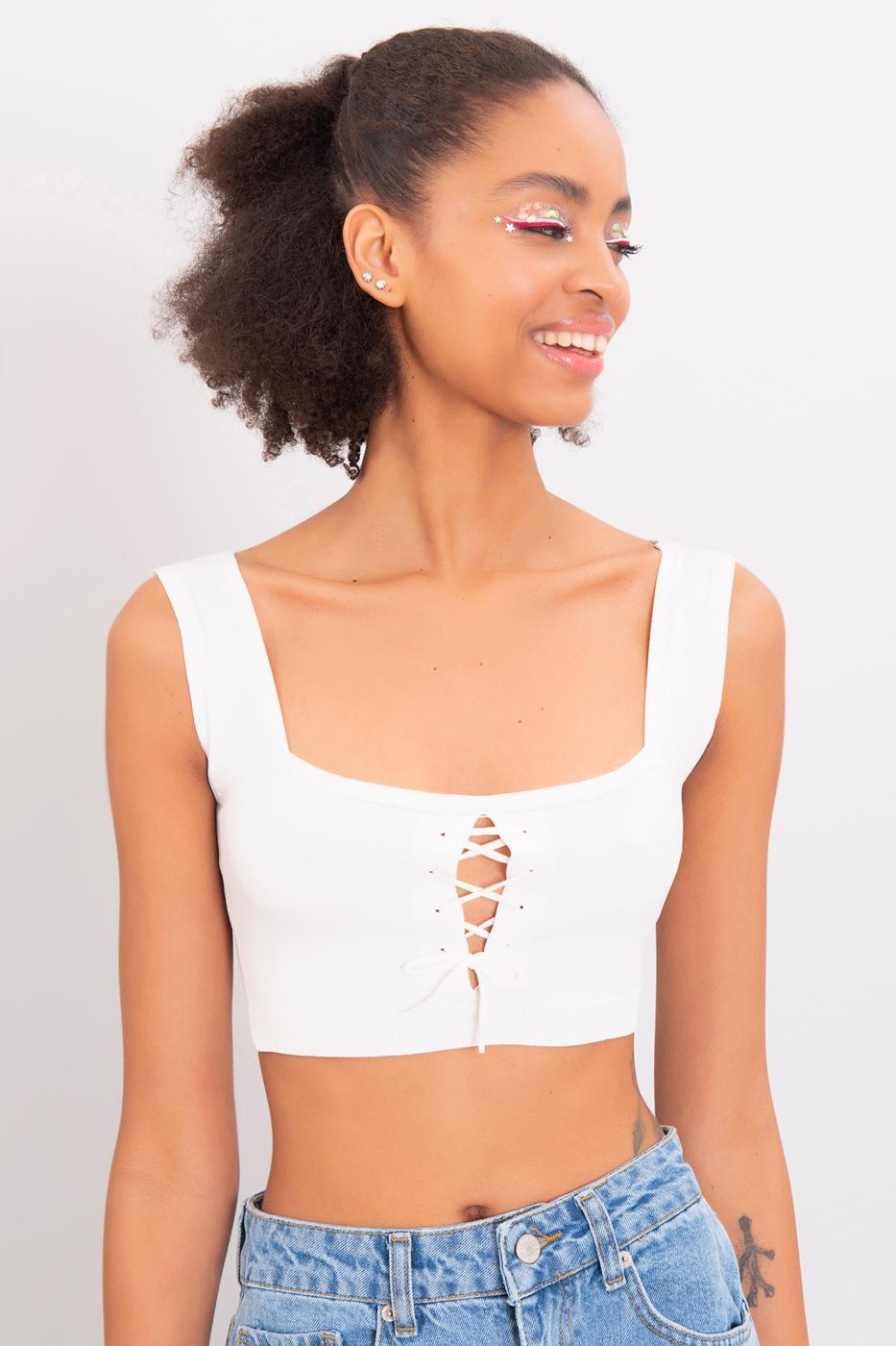 Bayan Ekru Kalın Askılı Örgü Büstiyer