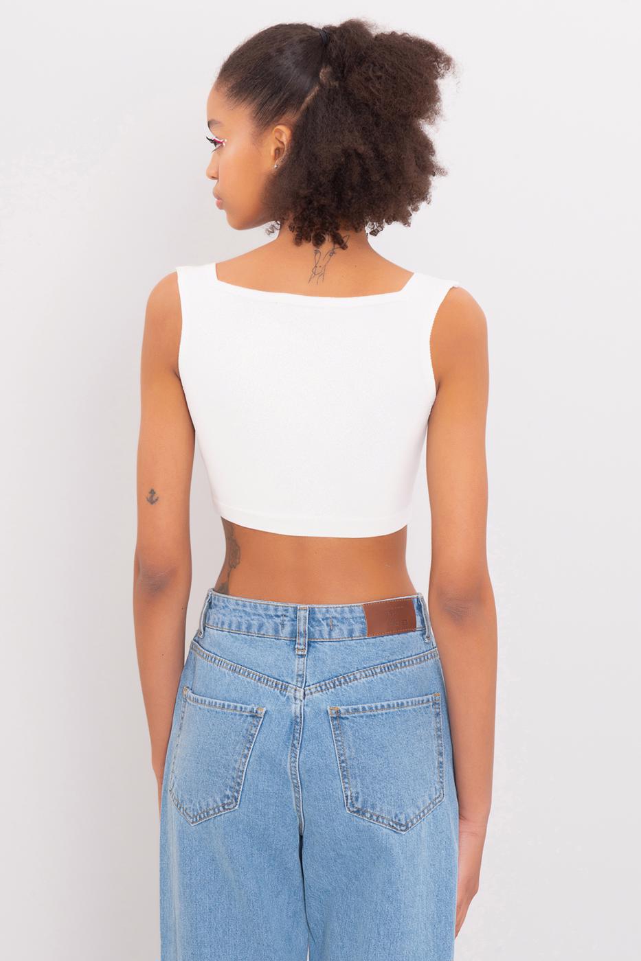 Bayan Ekru Kalın Askılı Örgü Büstiyer