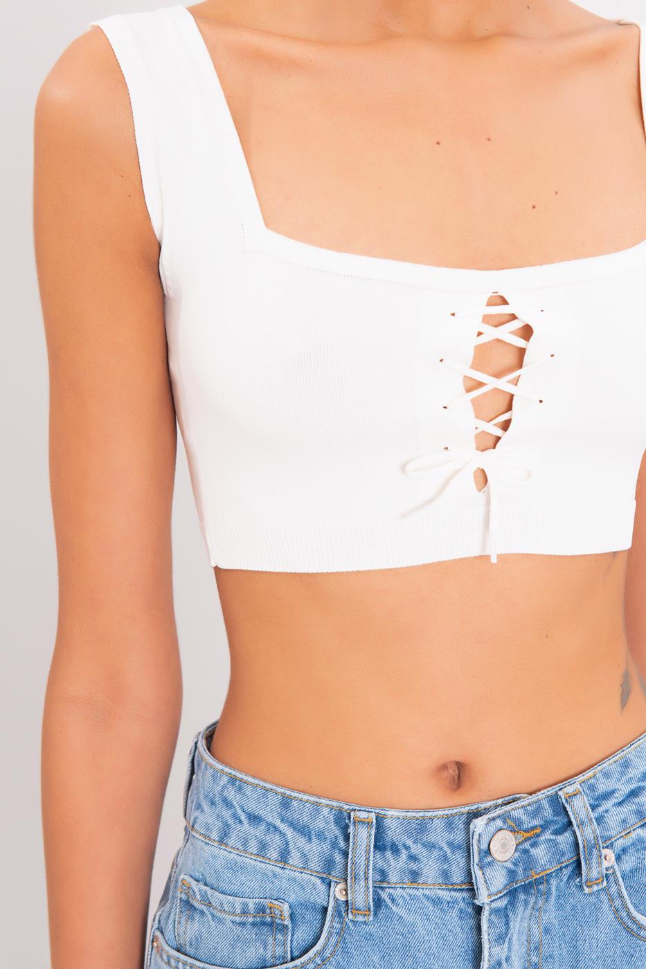 Bayan Ekru Kalın Askılı Örgü Büstiyer