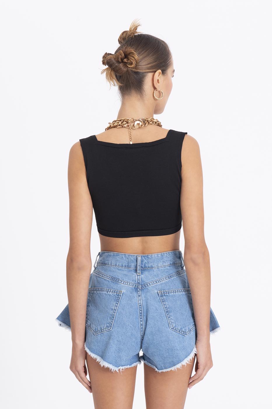 Bayan Siyah Kalın Askılı Örgü Büstiyer