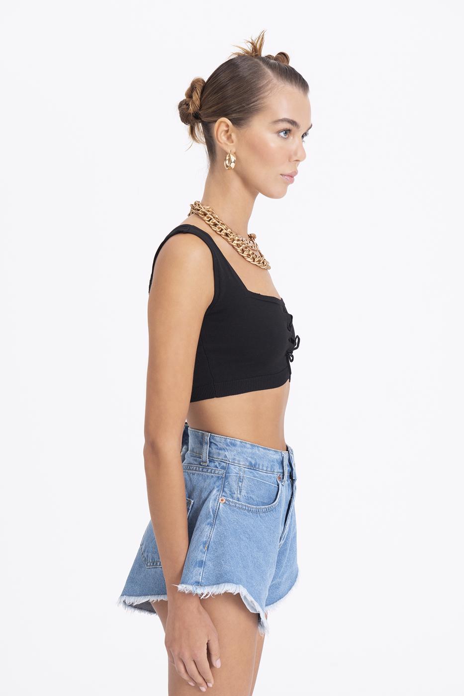 Bayan Siyah Kalın Askılı Örgü Büstiyer