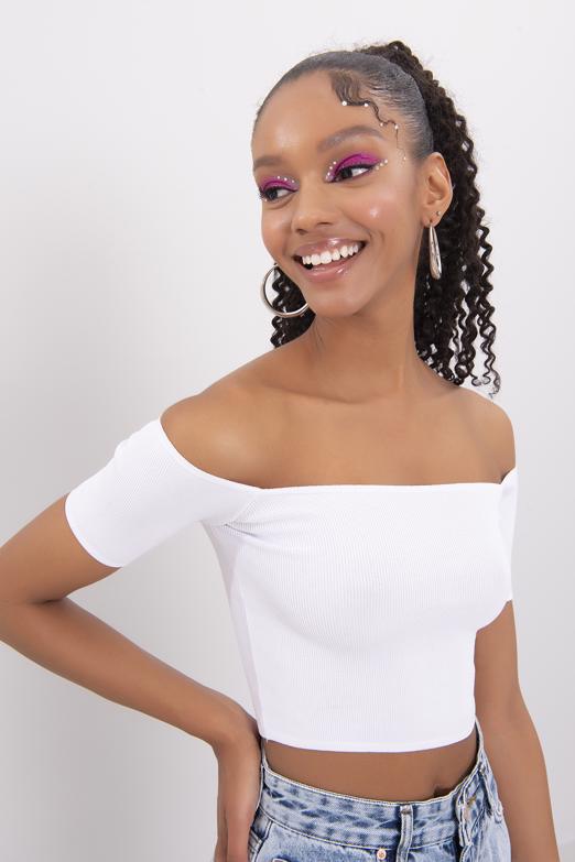 Bayan Beyaz Carmen Yaka Örgü Body - BSL