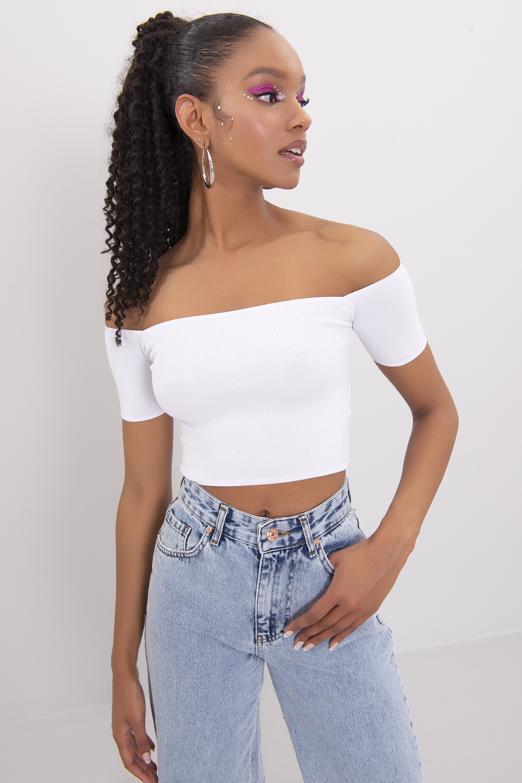 Bayan Beyaz Carmen Yaka Örgü Body - BSL