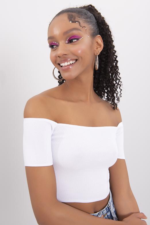 Bayan Beyaz Carmen Yaka Örgü Body - BSL