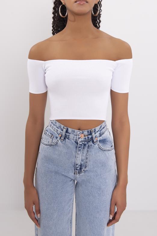 Bayan Beyaz Carmen Yaka Örgü Body - BSL