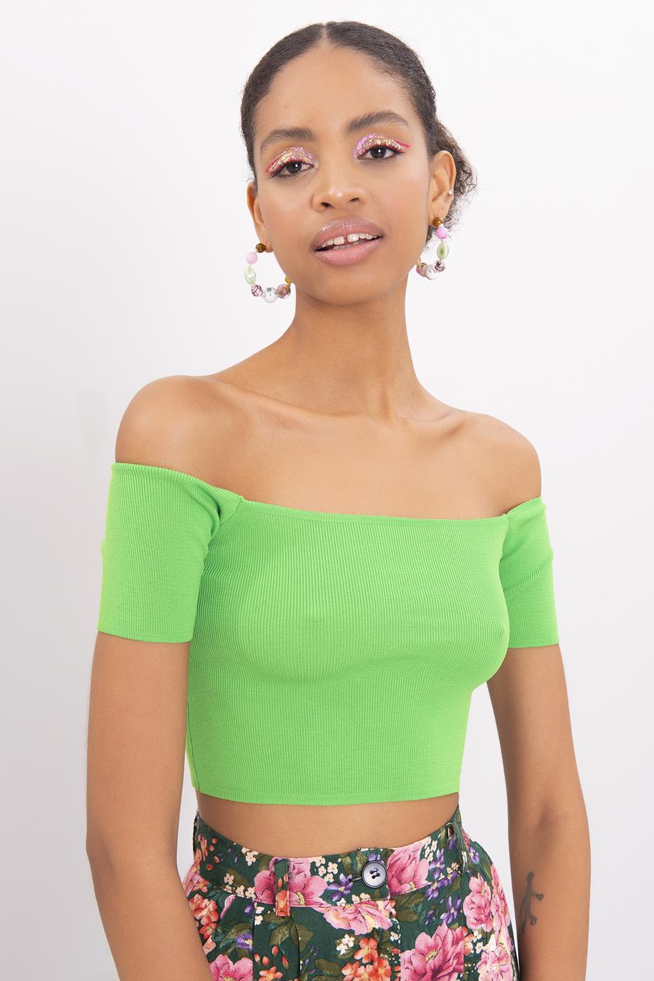 Bayan Yeşil Carmen Yaka Örgü Body