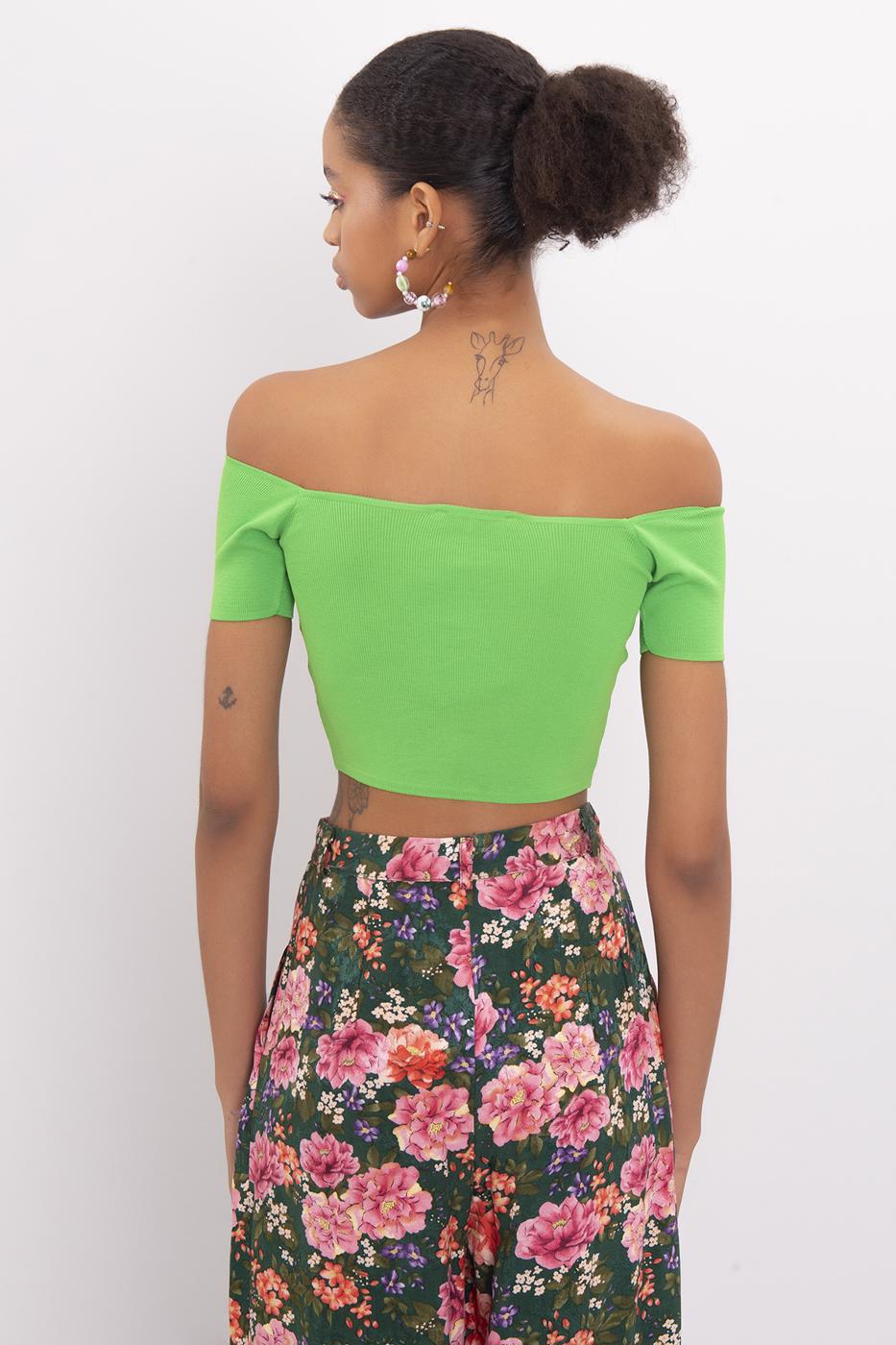 Bayan Yeşil Carmen Yaka Örgü Body