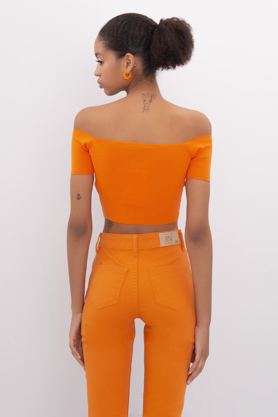 Bayan Oranj Carmen Yaka Örgü Body