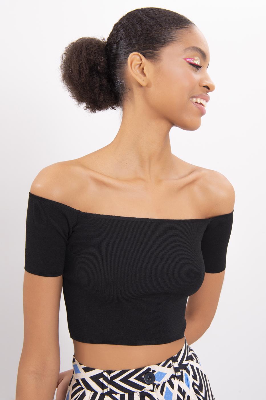 Bayan Siyah Carmen Yaka Örgü Body