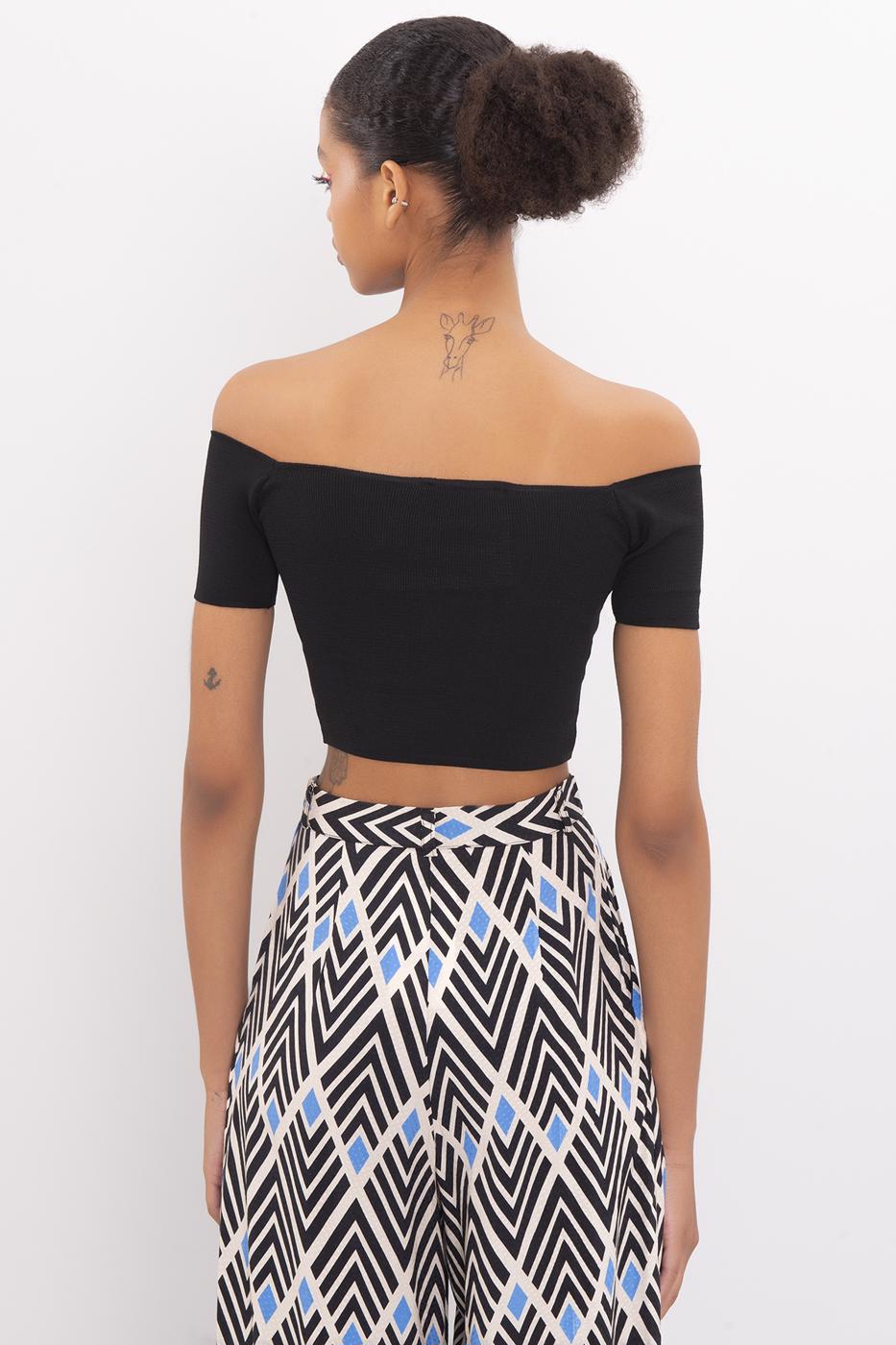 Bayan Siyah Carmen Yaka Örgü Body