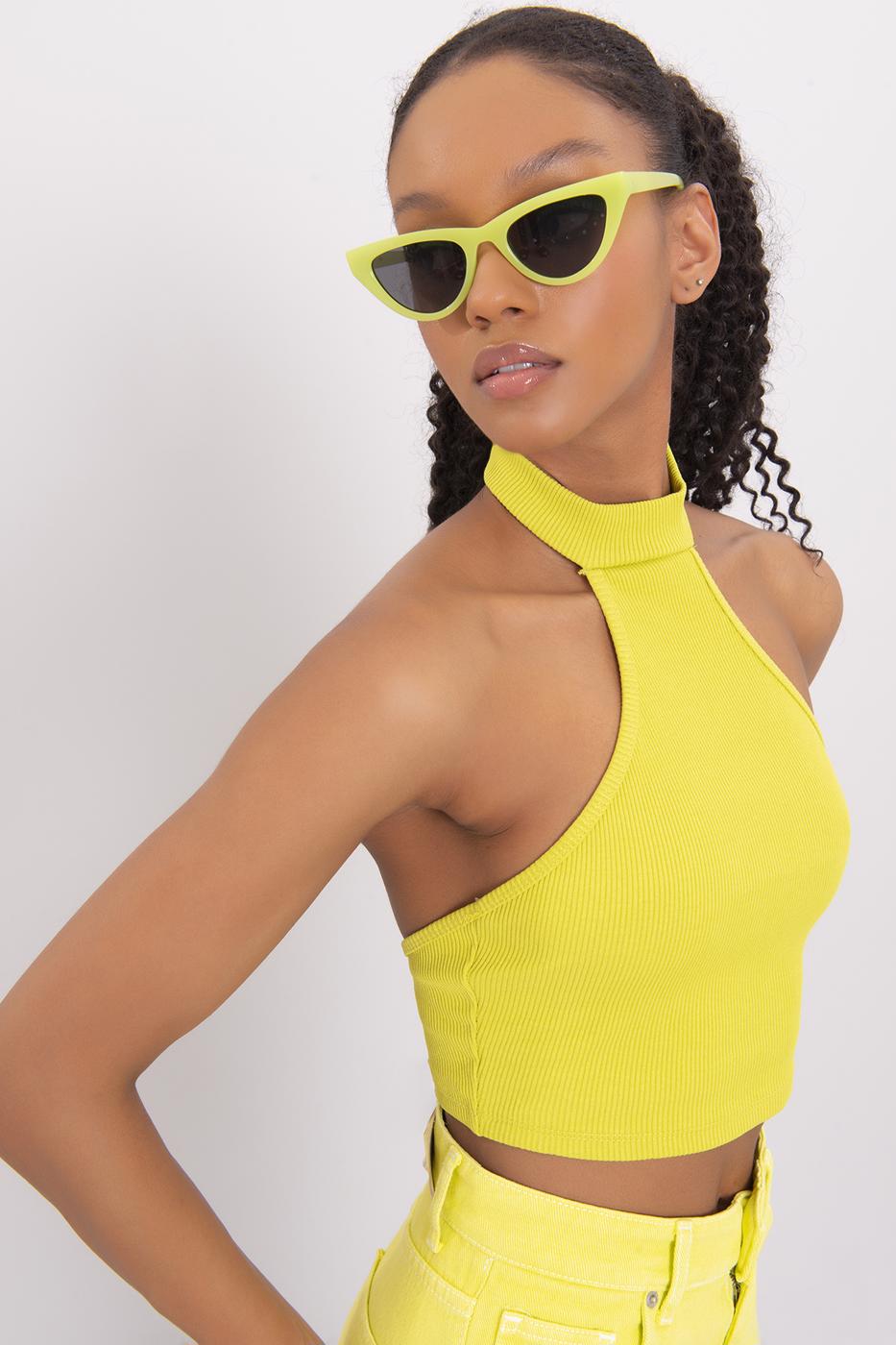 Bayan Yeşil Dik Yakalı Sırt Dekolte Detaylı Büstiyer