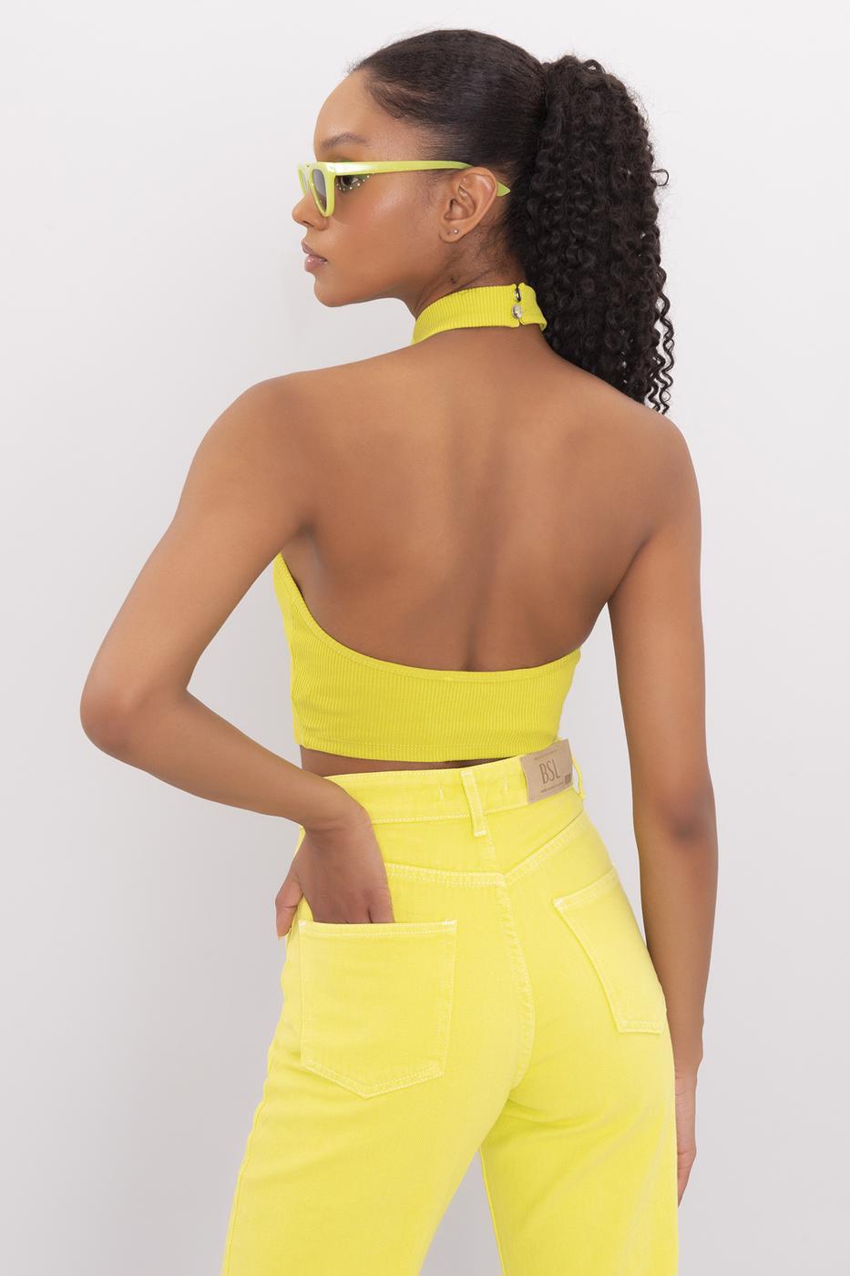 Bayan Yeşil Dik Yakalı Sırt Dekolte Detaylı Büstiyer