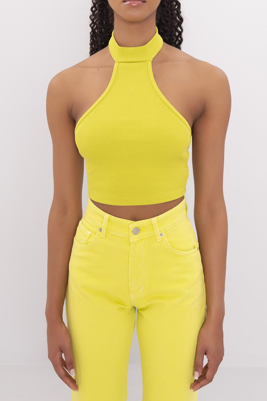 Bayan Yeşil Dik Yakalı Sırt Dekolte Detaylı Büstiyer