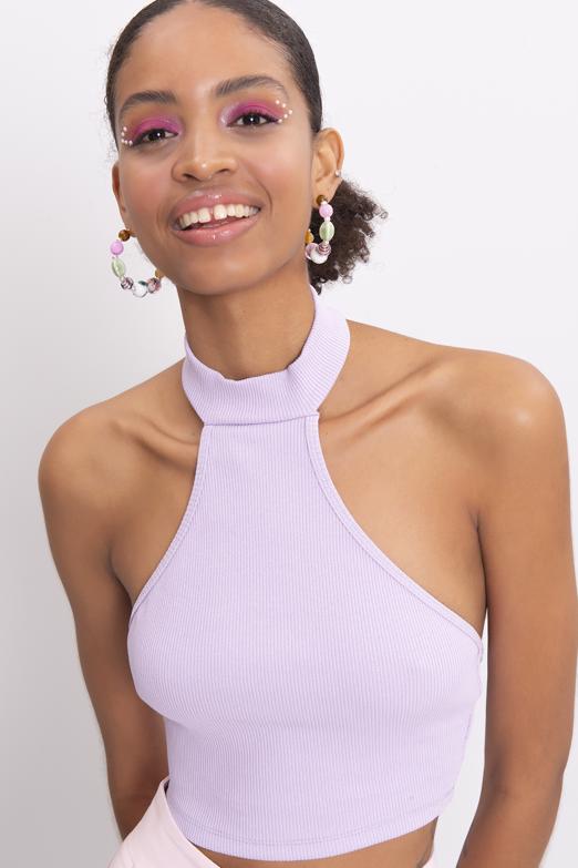 Bayan Lila Dik Yakalı Sırt Dekolte Detaylı Büstiyer - BSL