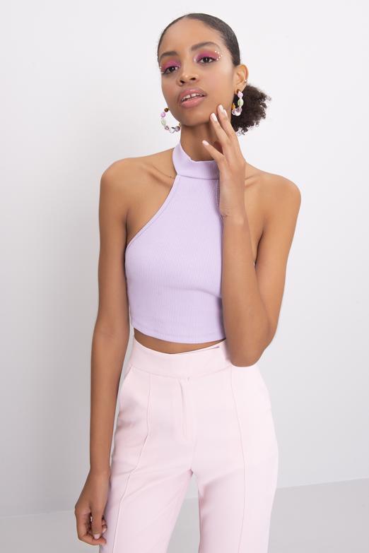 Bayan Lila Dik Yakalı Sırt Dekolte Detaylı Büstiyer - BSL