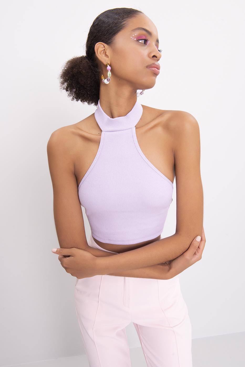 Bayan Lila Dik Yakalı Sırt Dekolte Detaylı Büstiyer