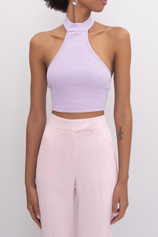 Bayan Lila Dik Yakalı Sırt Dekolte Detaylı Büstiyer - BSL