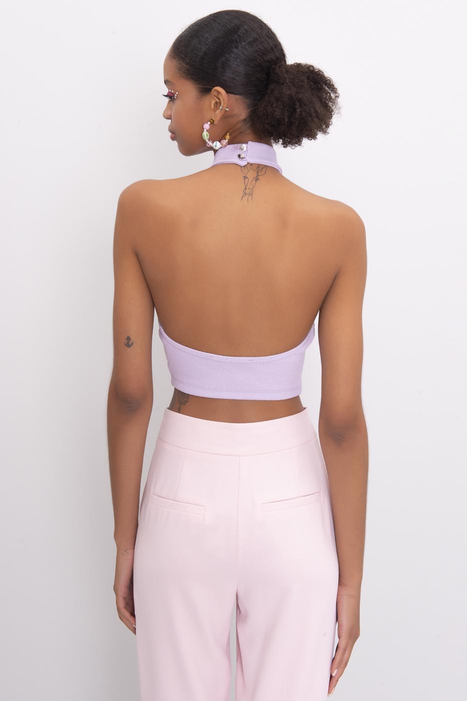 Bayan Lila Dik Yakalı Sırt Dekolte Detaylı Büstiyer