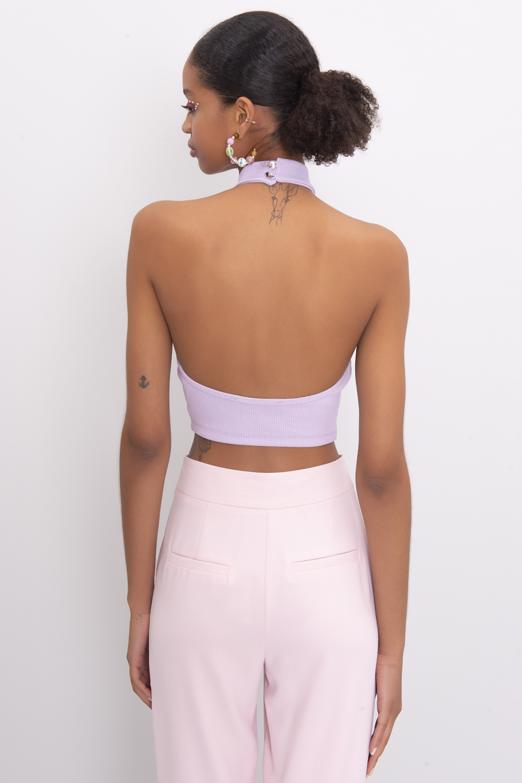 Bayan Lila Dik Yakalı Sırt Dekolte Detaylı Büstiyer - BSL