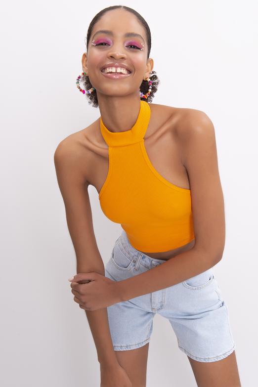 Bayan Oranj Dik Yakalı Sırt Dekolte Detaylı Büstiyer - BSL