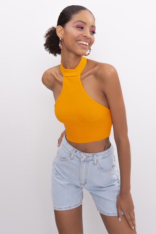 Bayan Oranj Dik Yakalı Sırt Dekolte Detaylı Büstiyer - BSL