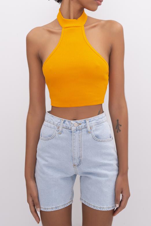 Bayan Oranj Dik Yakalı Sırt Dekolte Detaylı Büstiyer - BSL