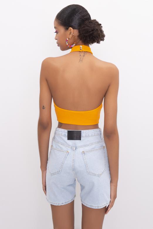 Bayan Oranj Dik Yakalı Sırt Dekolte Detaylı Büstiyer - BSL