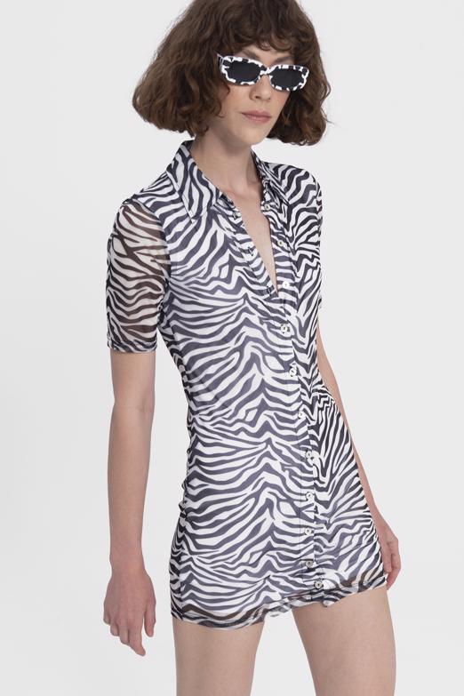 Bayan Beyaz Tül Mini Gömlek Elbise - BSL