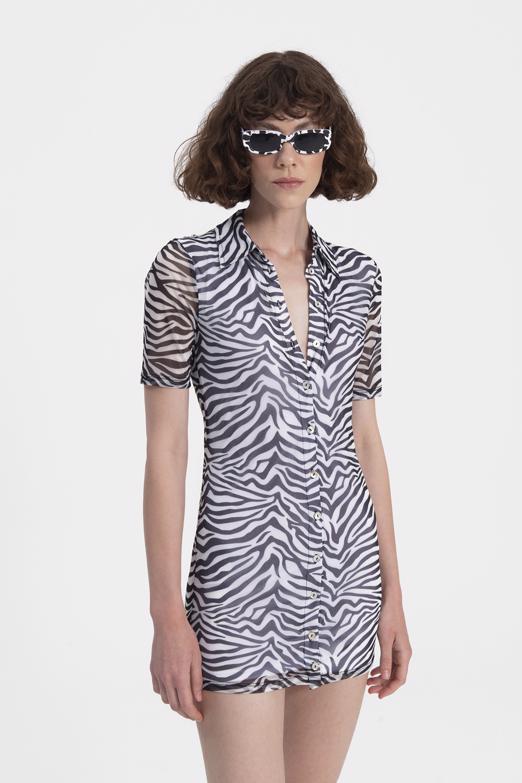 Bayan Beyaz Tül Mini Gömlek Elbise - BSL