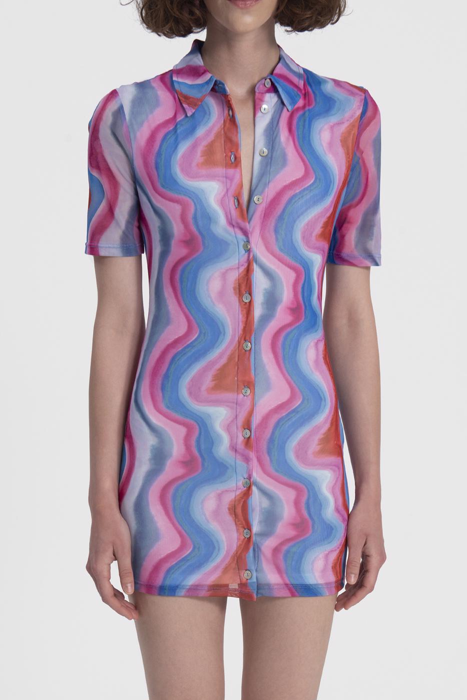 Bayan Pembe Tül Mini Gömlek Elbise