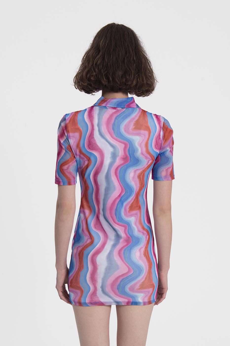 Bayan Pembe Tül Mini Gömlek Elbise