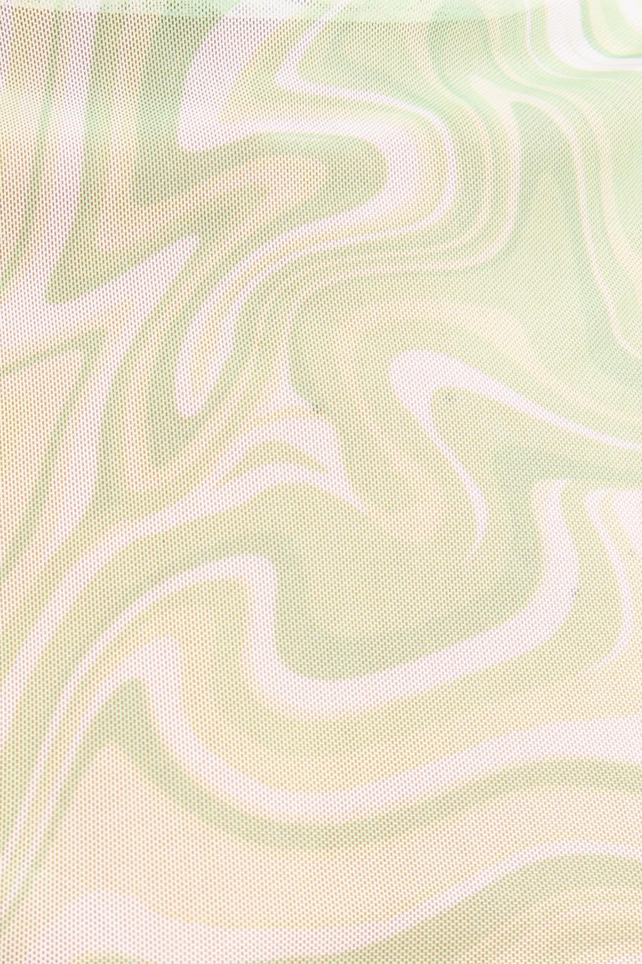 Bayan Yeşil Dik Yaka Kısa Kollu Tül Crop Body