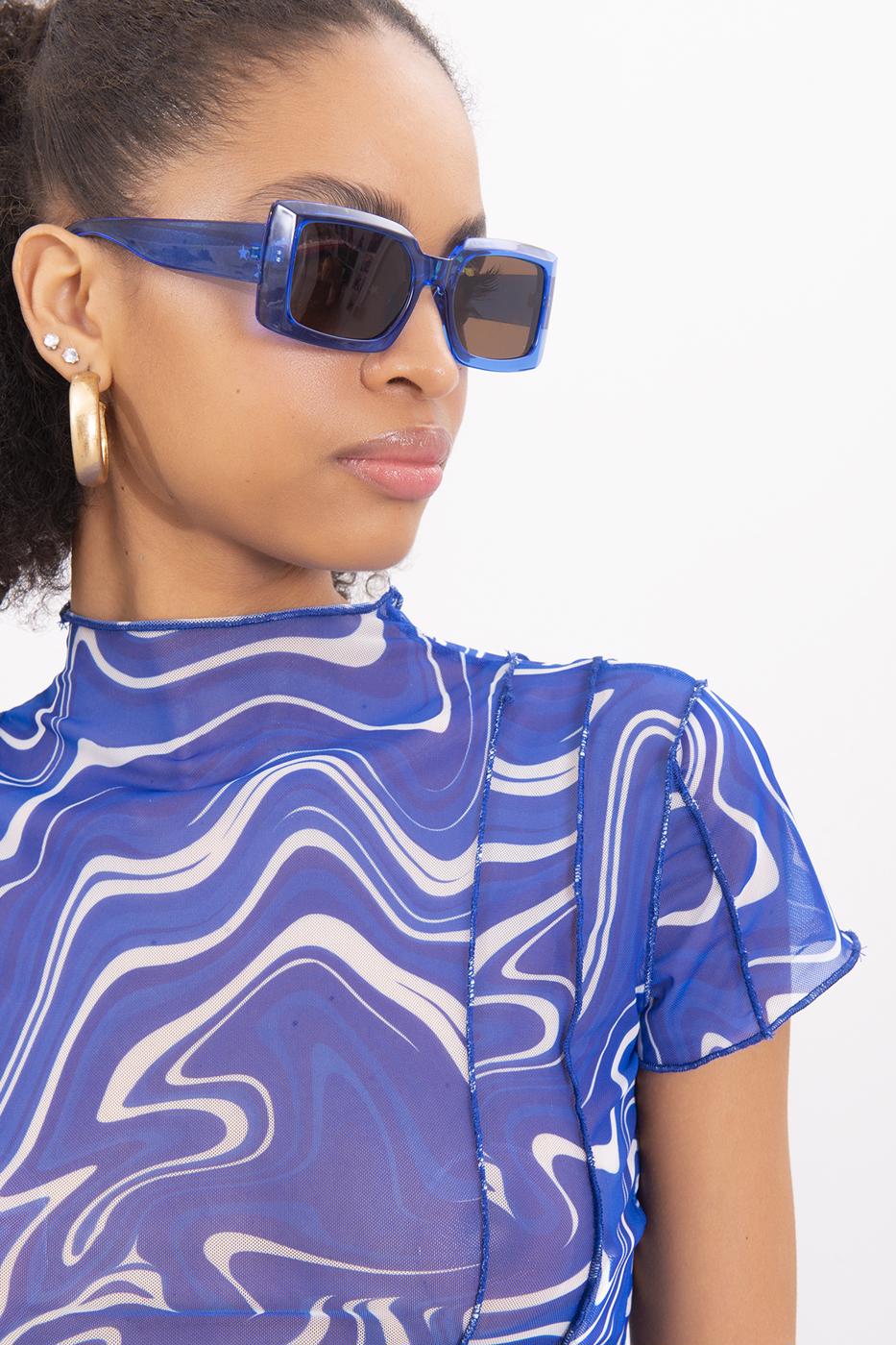 Bayan Sax Dik Yaka Kısa Kollu Tül Crop Body