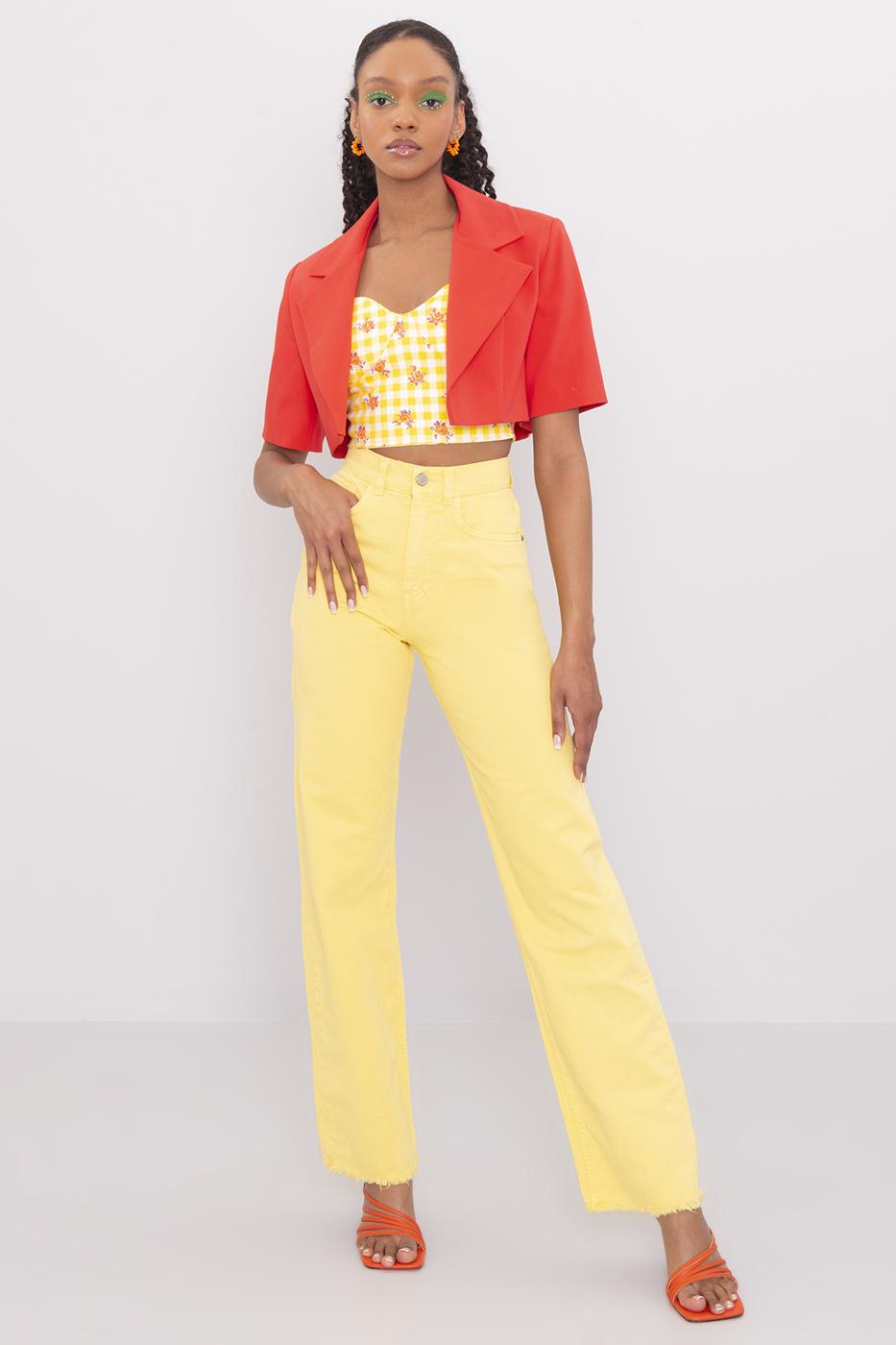 Bayan Sarı High Rise Denim Pantolon