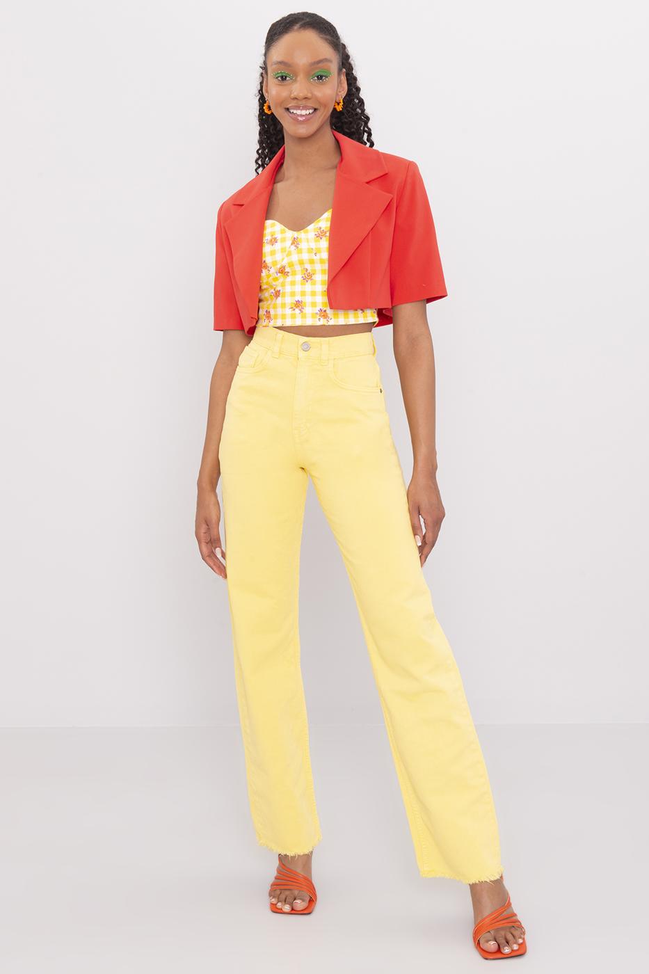 Bayan Sarı High Rise Denim Pantolon