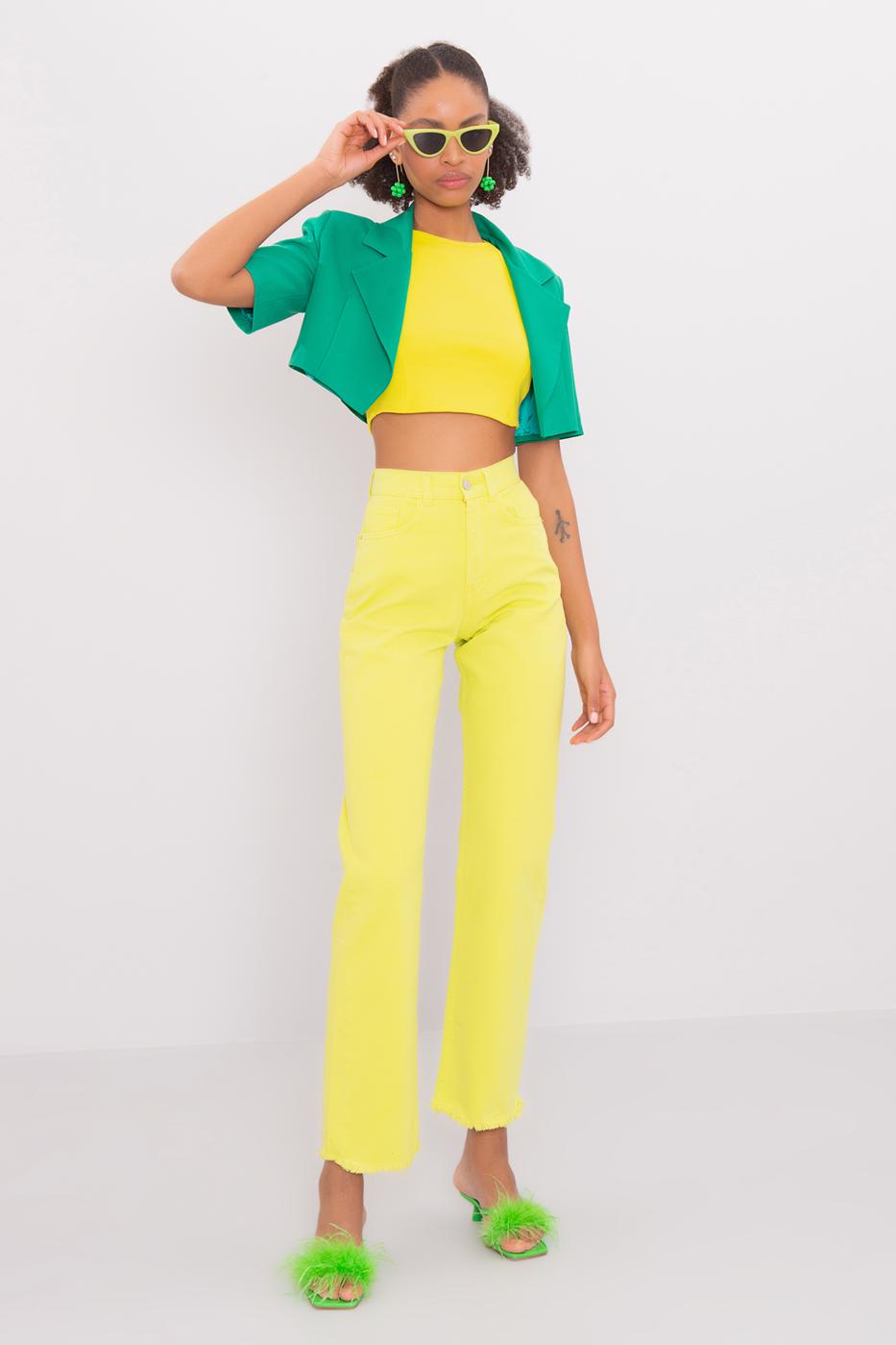 Bayan Yeşil High Rise Denim Pantolon