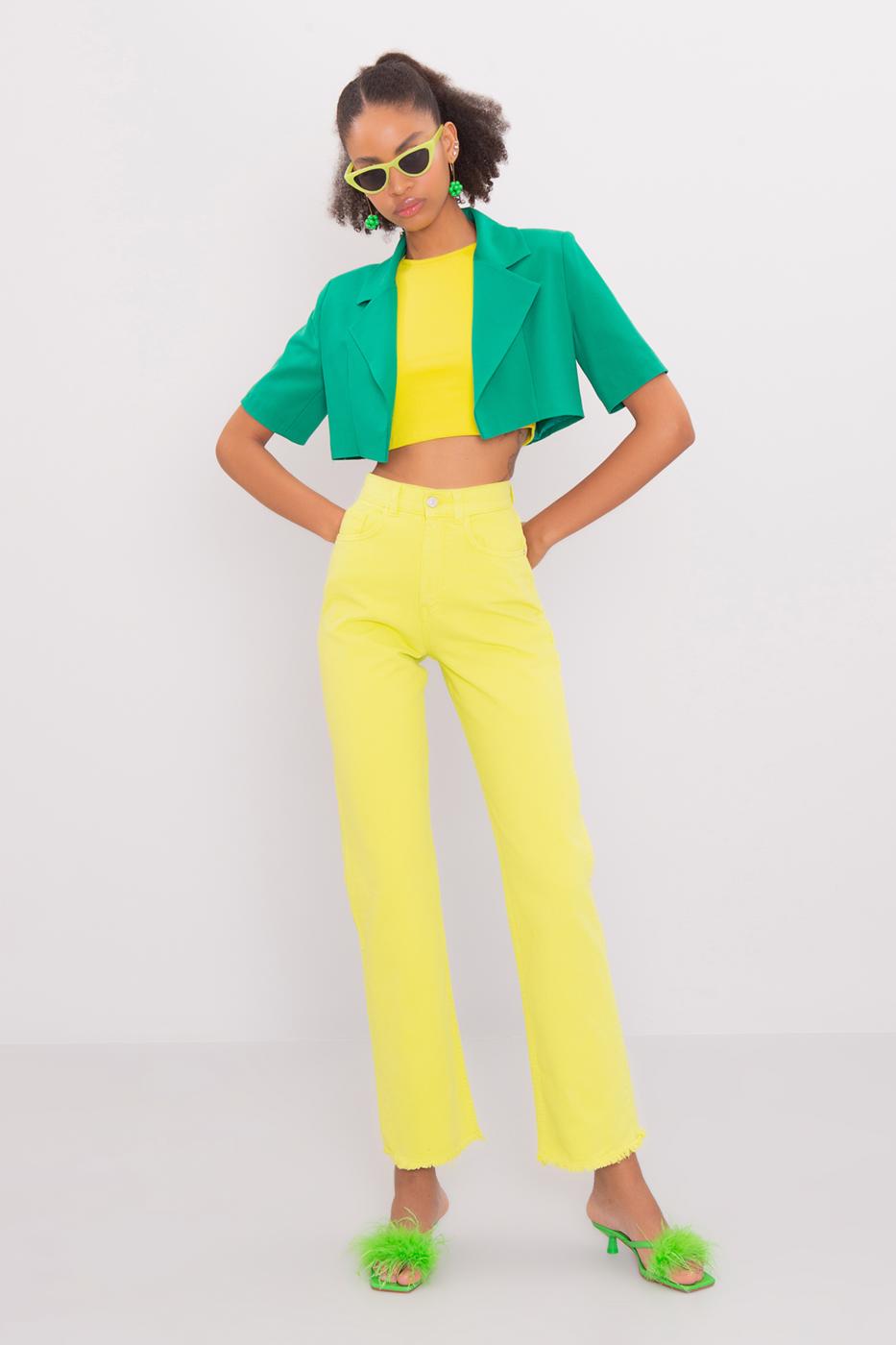 Bayan Yeşil High Rise Denim Pantolon