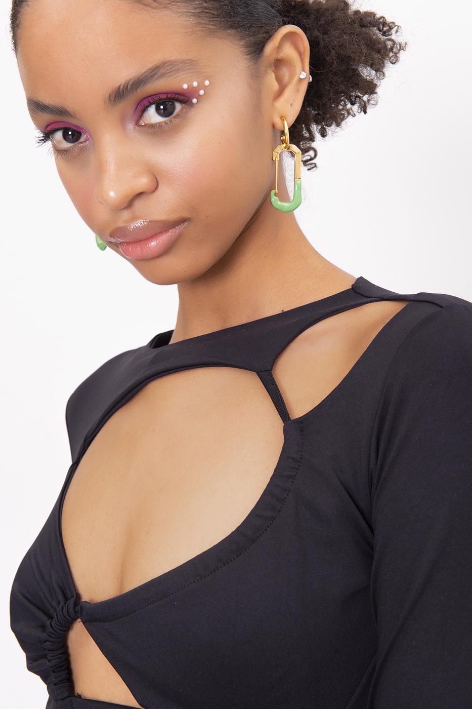 Bayan Siyah Pencereli Mini Kalem Elbise