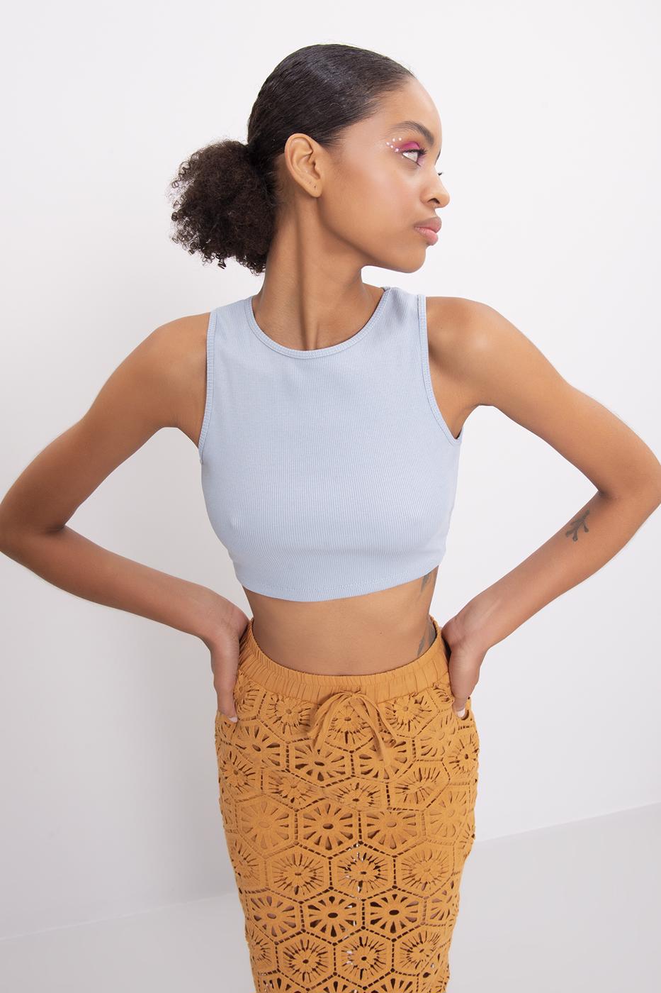 Bayan Mavi Sırt Pencereli Crop Body