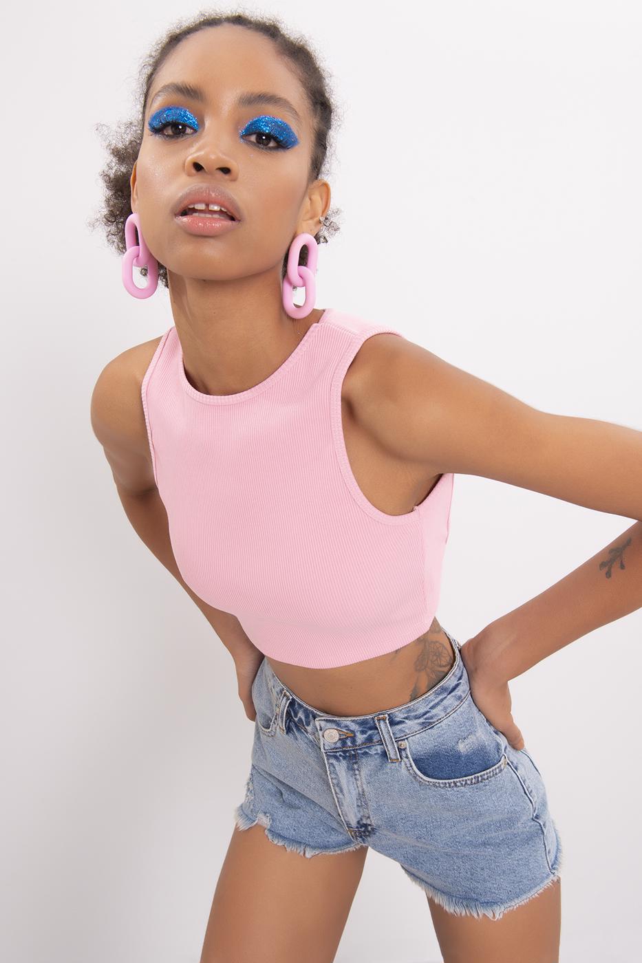 Bayan Pembe Sırt Pencereli Crop Body