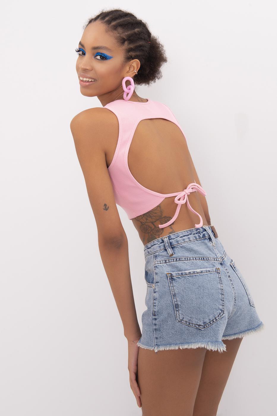 Bayan Pembe Sırt Pencereli Crop Body