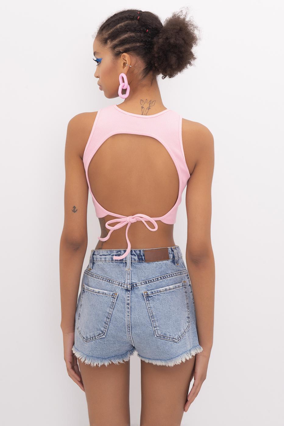 Bayan Pembe Sırt Pencereli Crop Body
