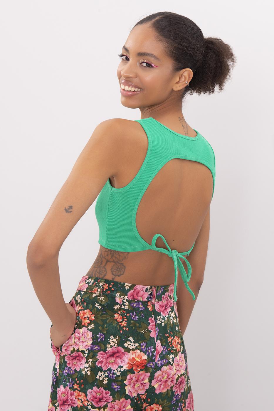 Bayan Yeşil Sırt Pencereli Crop Body