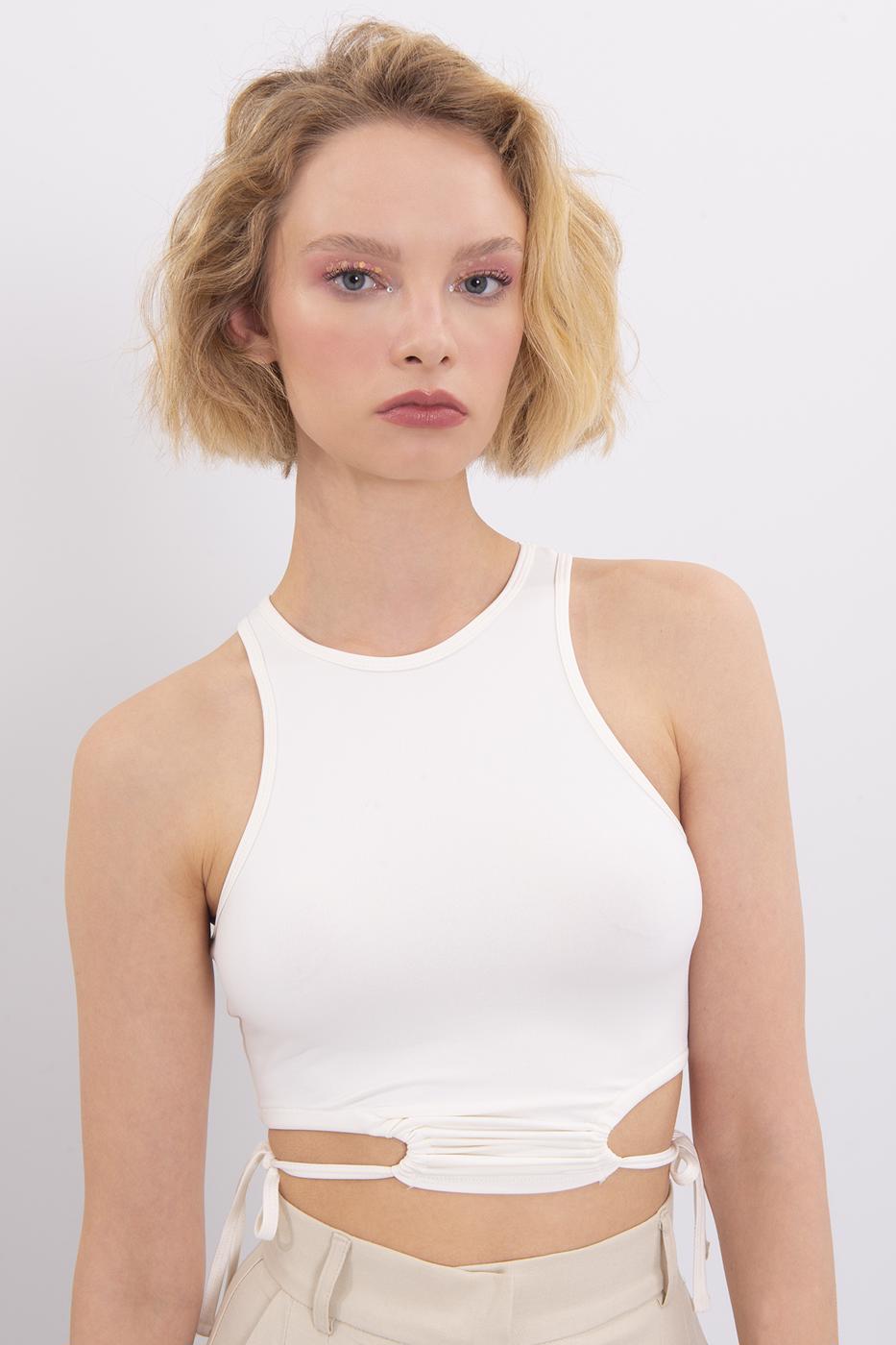 Bayan Ekru Halter Yaka Body