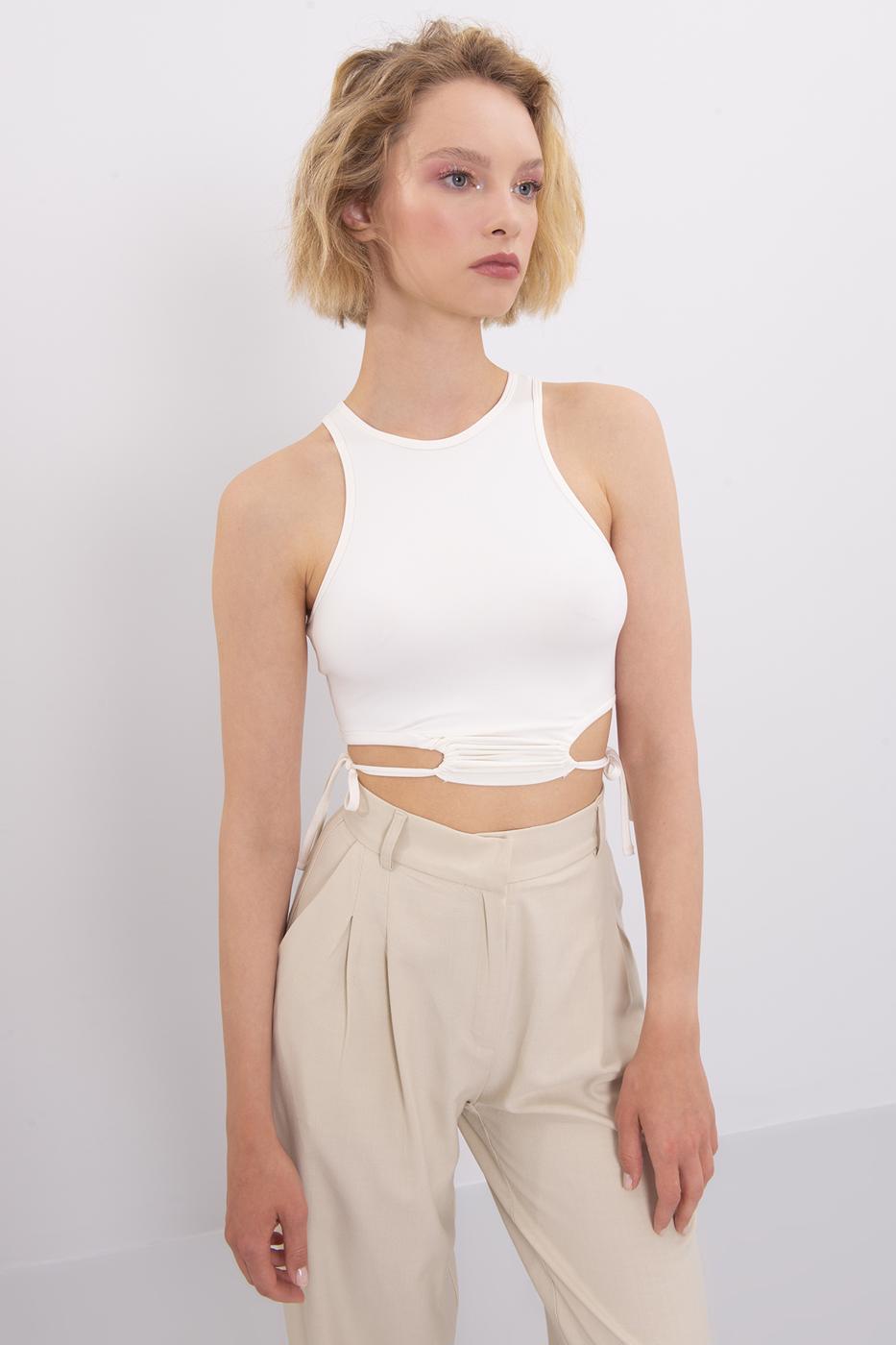 Bayan Ekru Halter Yaka Body