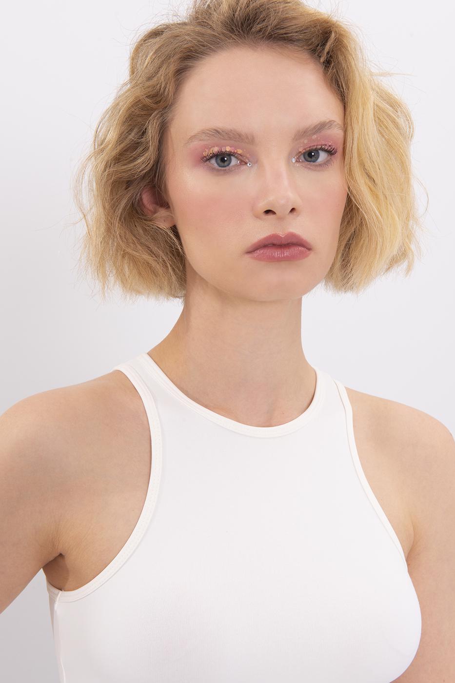Bayan Ekru Halter Yaka Body