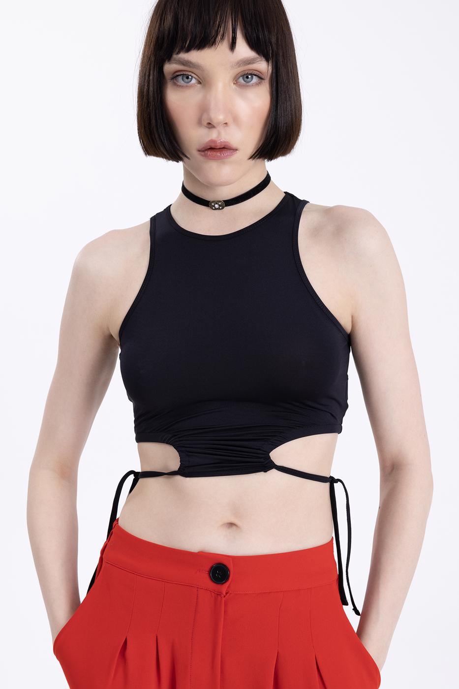 Bayan Siyah Halter Yaka Body